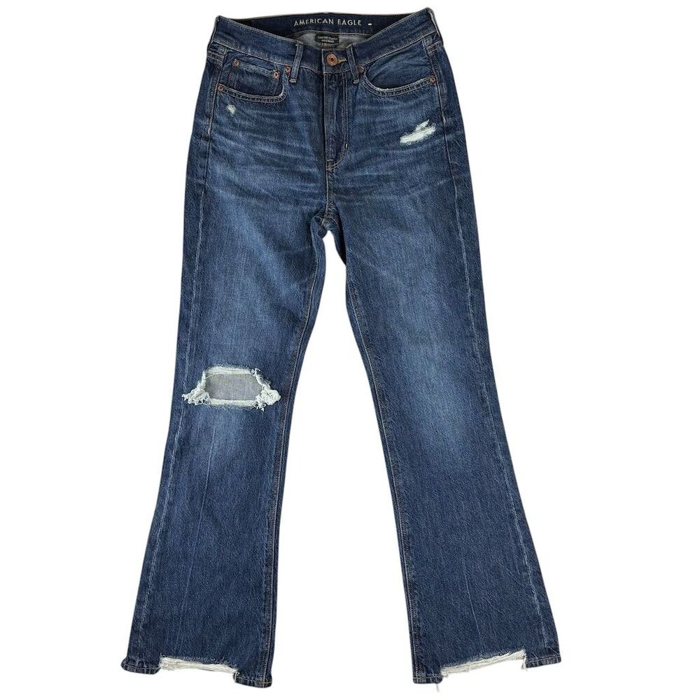 American Eagle Women's High Rise 90s Flare Jeans Blue Size 2 Distressed